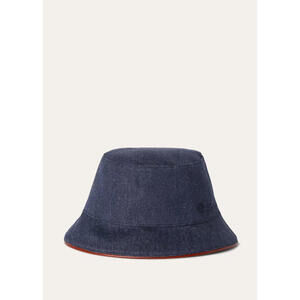 Loro Piana Denim Wish Bucket Hat Calfskin Trim Size Medium Made in Italy